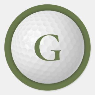 Sticker Rond Olive Green Monogram Golf Ball