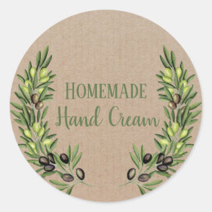Sticker Rond Olive Oil Bottle Rustic Vintage Wreath Craft Label