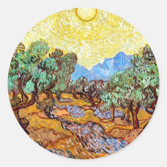 Sticker Rond Olive Trees (1889) Vincent Van Gogh Paysage Art (Devant)