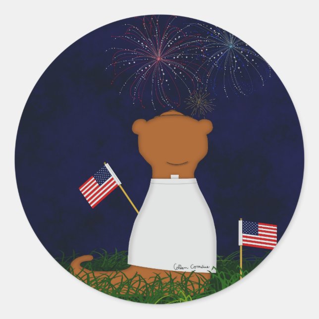 Sticker Rond Oliver La Loutre Regardant Les Feux D'Artifice (Devant)