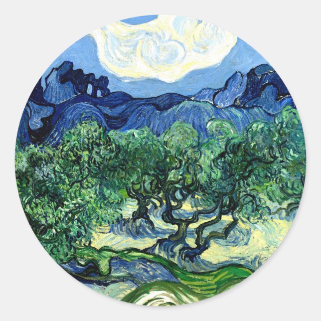 Sticker Rond Oliviers aux Alpilles (1889) Van Gogh Art (Devant)