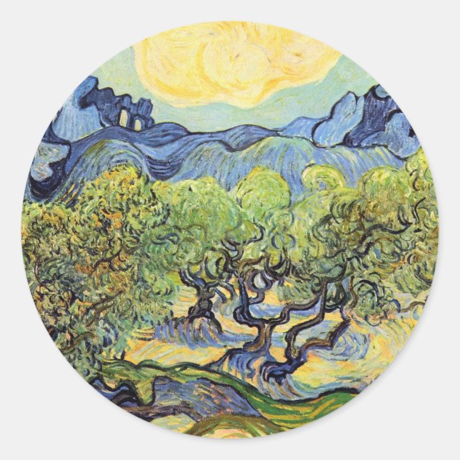 Sticker Rond Oliviers aux Alpilles par Vincent van Gogh (Devant)