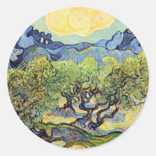 Sticker Rond Oliviers avec Alpilles par Vincent van Gogh