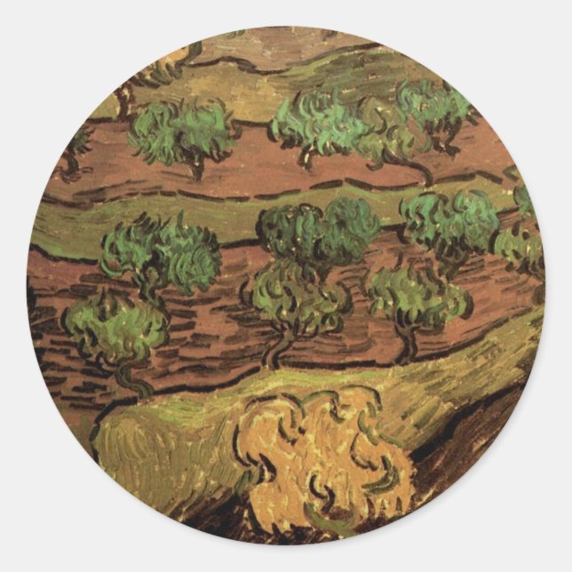 Sticker Rond Oliviers de Van Gogh sur un versant de colline (Devant)