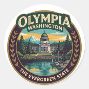 Sticker Rond Olympia capitale de Washington dans le Pacifique N