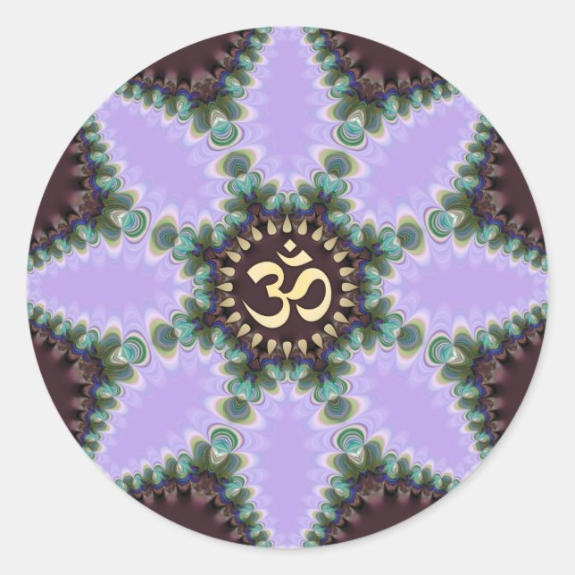 Sticker Rond OM Art Purple Fractal Flower (Devant)