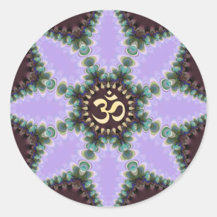 Sticker Rond OM Art Purple Fractal Flower