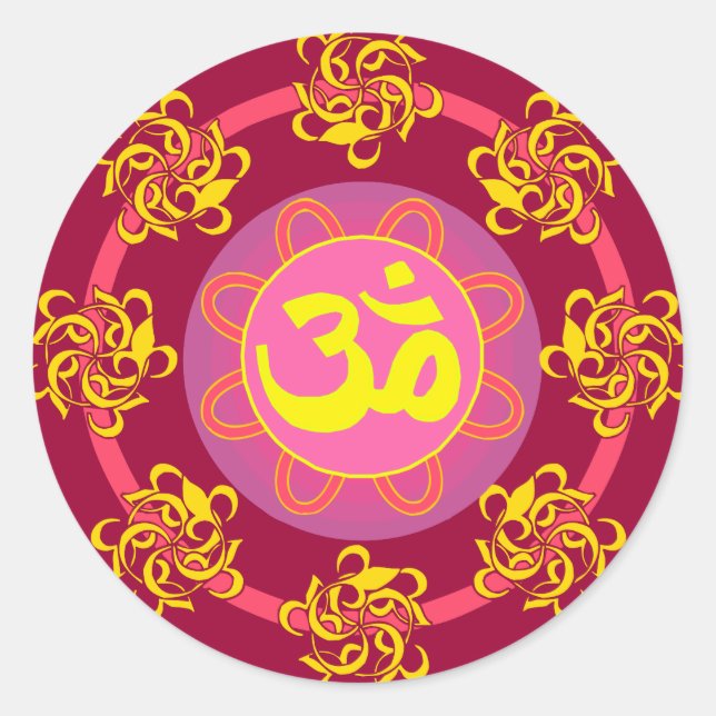 Sticker Rond Om avec des perles et des couleurs ! (Devant)