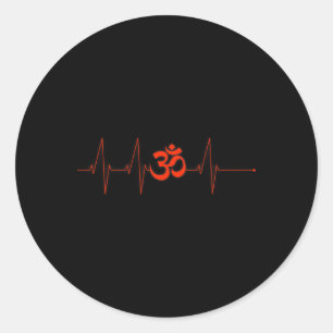 Sticker Rond Om Battement Cardiaque Drôle Ohm Yoga Méditation C