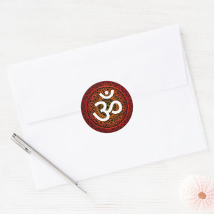 Sticker Rond Om Chakra Mandala Rouge