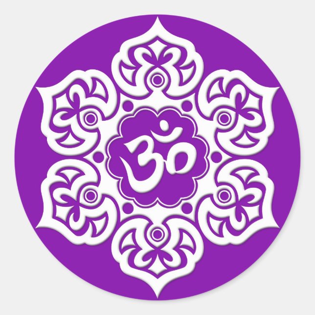 Sticker Rond Om de fleur de lotus blanc sur violet (Devant)