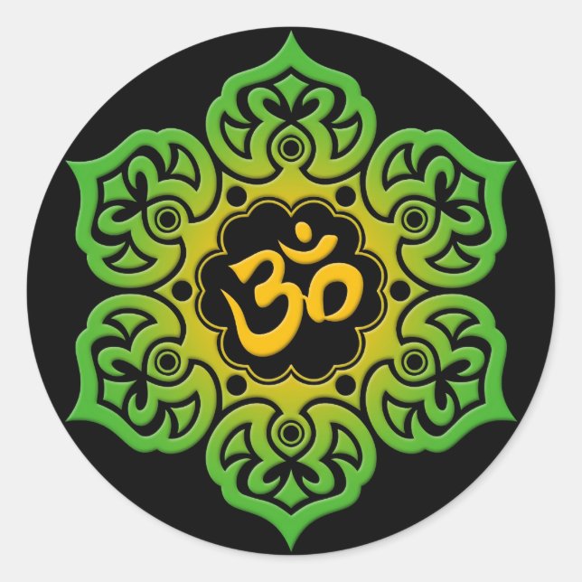 Sticker Rond Om de lotus vert et jaune sur noir (Devant)