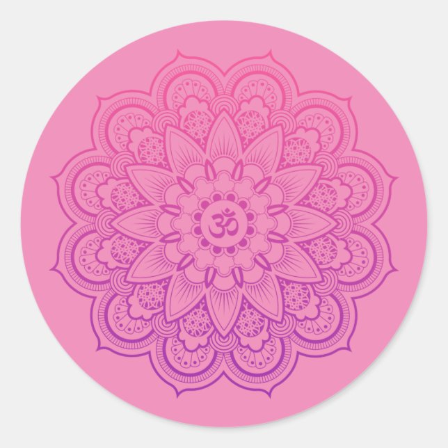 Sticker Rond OM Mandala Zen Meditation in pink and purple (Devant)