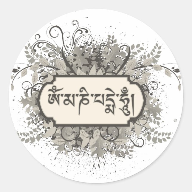 Sticker Rond Om Mani Padme Hum Floral (Devant)