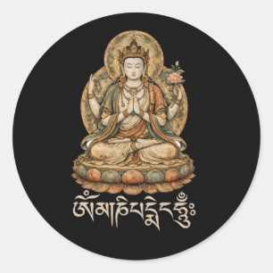 Sticker Rond Om Mani Padme Hum Mantra Compassion Chenrezig