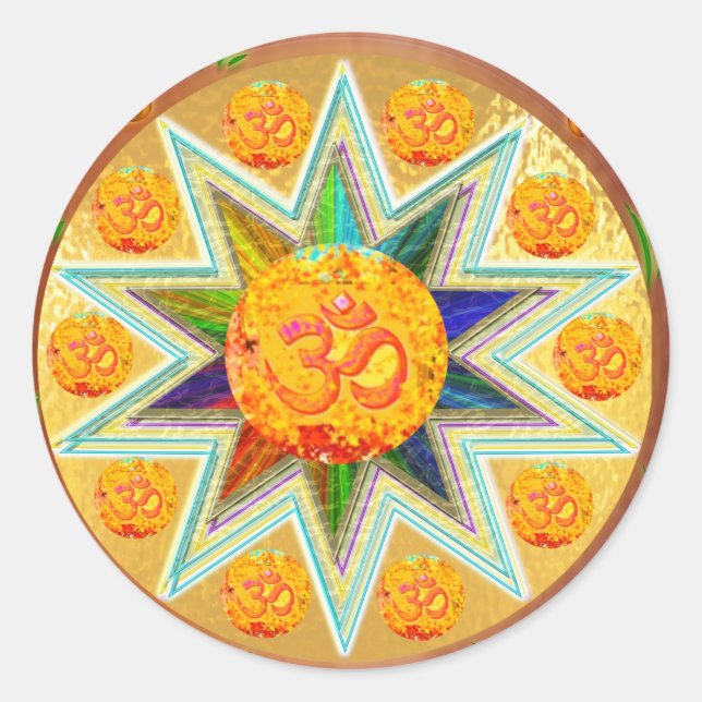 Sticker Rond OM Mantra : CHANT Loud GAYATRI, au coeur SAVITRI (Devant)