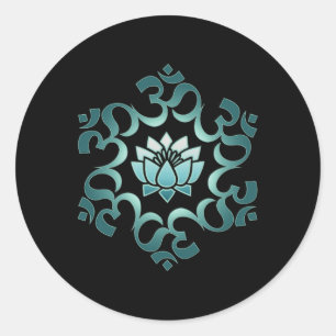 Sticker Rond Om, Mantra, Symbole, Mandala, Fleur de Lotus, Boud