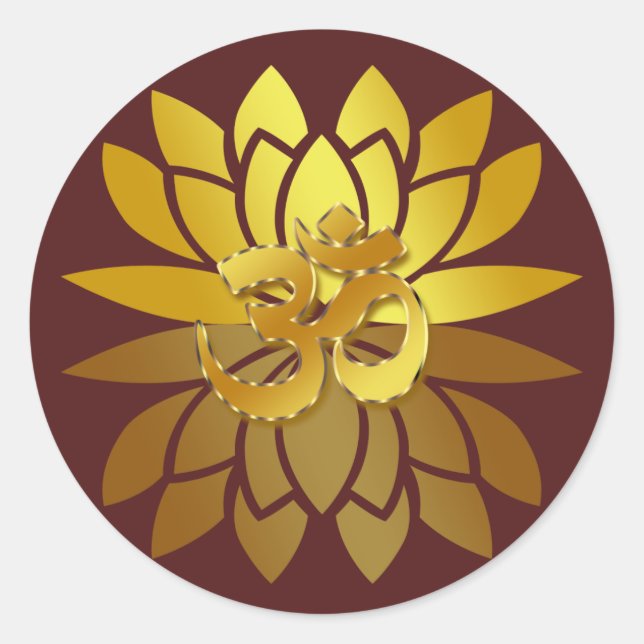 Sticker Rond OM Omkara et Lotus Flower de couleur or (Devant)