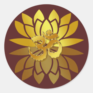 Sticker Rond OM Omkara et Lotus Flower de couleur or