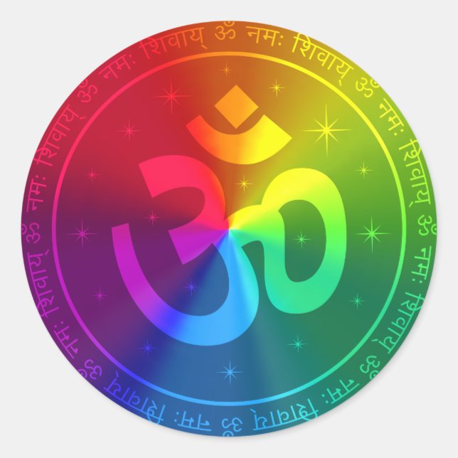 Sticker Rond Om Rainbow Design (Devant)