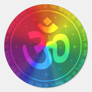 Sticker Rond Om Rainbow Design