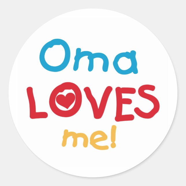 Sticker Rond Oma aime mes t-shirts et cadeaux (Devant)