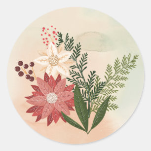 Sticker Rond Ombre Aquarelle Poinsettia Noël