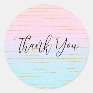 Sticker Rond Ombre bleu rose avec Merci Gold Lines