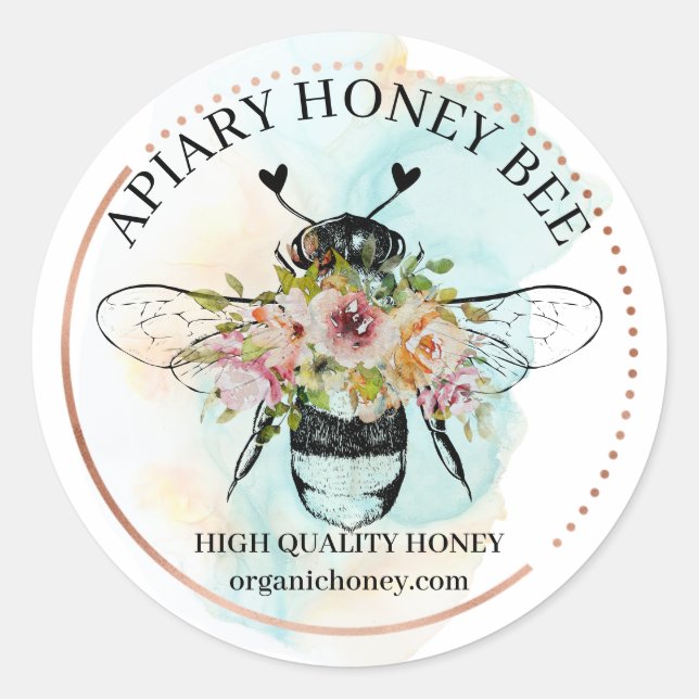 Sticker Rond Ombre Coeurs Floral Apiary Honey Bee (Devant)