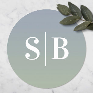 Sticker Rond Ombre Monogrammé Dusty Blue & Green Mariage