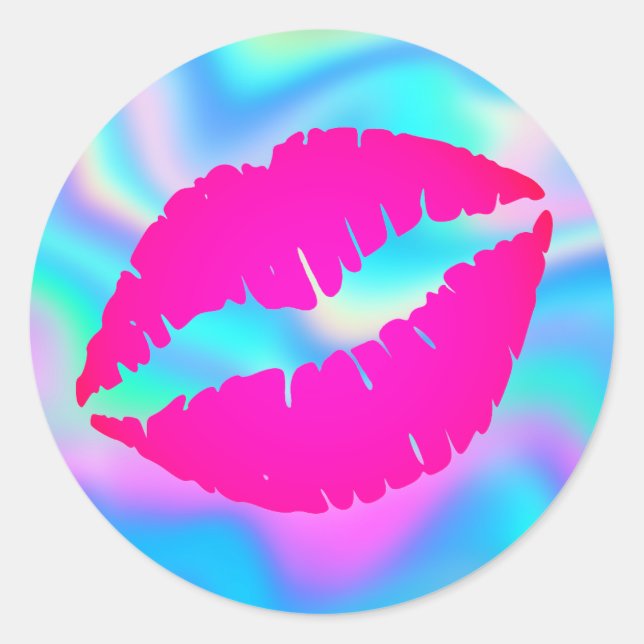Sticker Rond Ombre rose chaud Lipstick Kiss Iridescente Ombre (Devant)