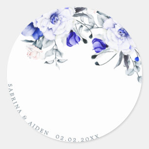 Sticker Rond Ombre Royal Blue Ivory Floral Mariage