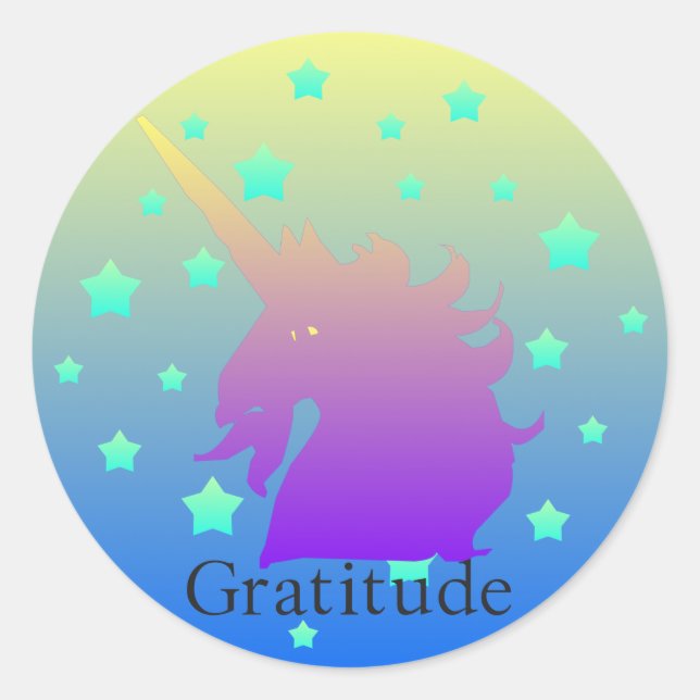 Sticker Rond Ombre unicorne avec gratitude (Devant)