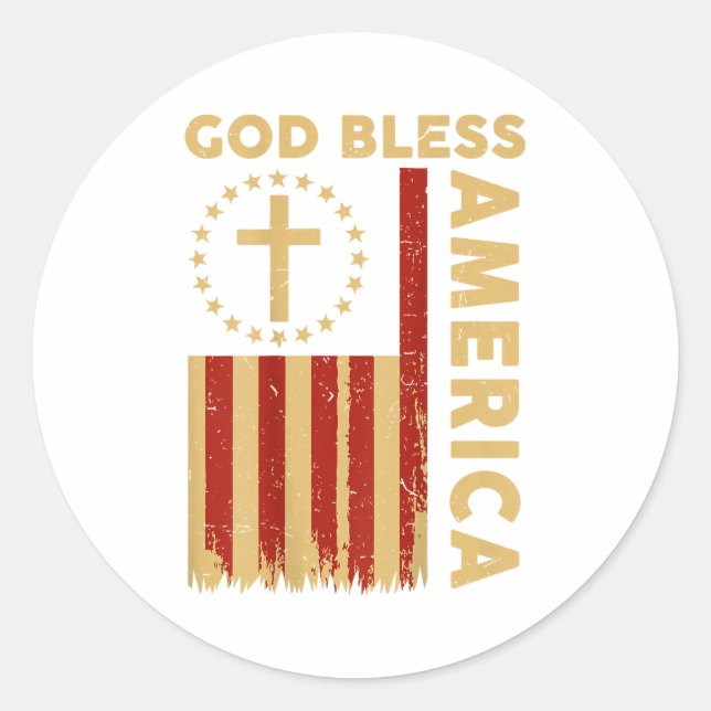 Sticker Rond On Back God Bless America Patriotic Christian Fait (Devant)