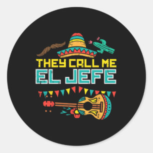 Sticker Rond On M'Appelle El Jefe Guitare Cinco De Mayo Musique