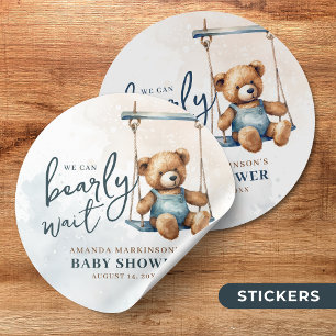 Sticker Rond On peut attendre Denim Teddy Bear Baby shower