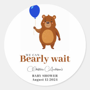 Sticker Rond On Peut Attendre Du Bois Baby shower Ours Teddy