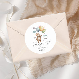 Sticker Rond On Peut Attendre Le Baby shower De Ballons Ours