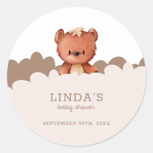 Sticker Rond On peut attendre le Baby shower de l'ours de Boho