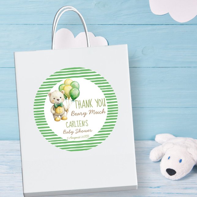 Sticker Rond On peut attendre le baby shower d'ours en peluche  (We can bearly wait sage green teddy bear baby shower thank you favor sticker baby shower favors)