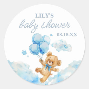 Sticker Rond On peut attendre le Baby shower Garçon bleu