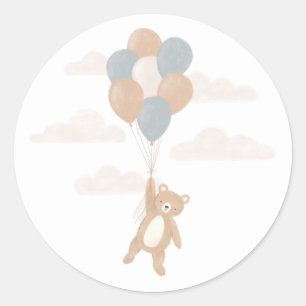 Sticker Rond On peut attendre le Baby shower Garçon bleu