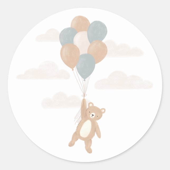 Sticker Rond On peut attendre le Baby shower Garçon bleu (Devant)