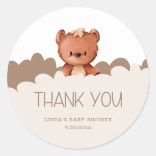 Sticker Rond On peut attendre le Baby shower Merci