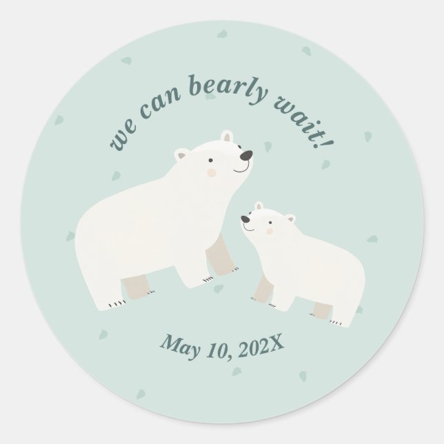 Sticker Rond On peut attendre le baby shower Plaque papier (Devant)