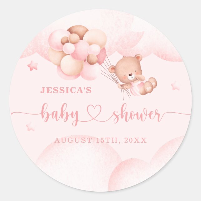 Sticker Rond On peut attendre le Baby shower rose (Devant)