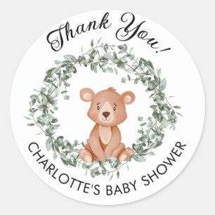 Sticker Rond On peut attendre le Merci de Baby shower