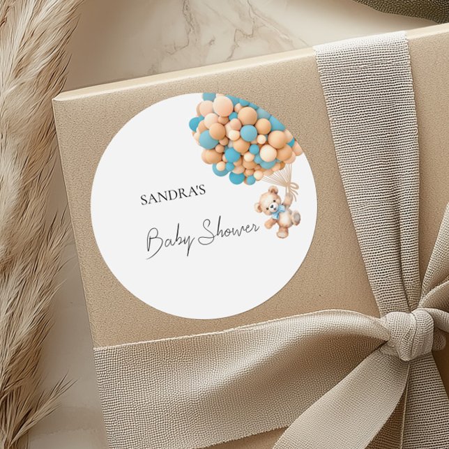 Sticker Rond On Peut Attendre Teddy Bear Bleu Balloon (Créateur téléchargé)