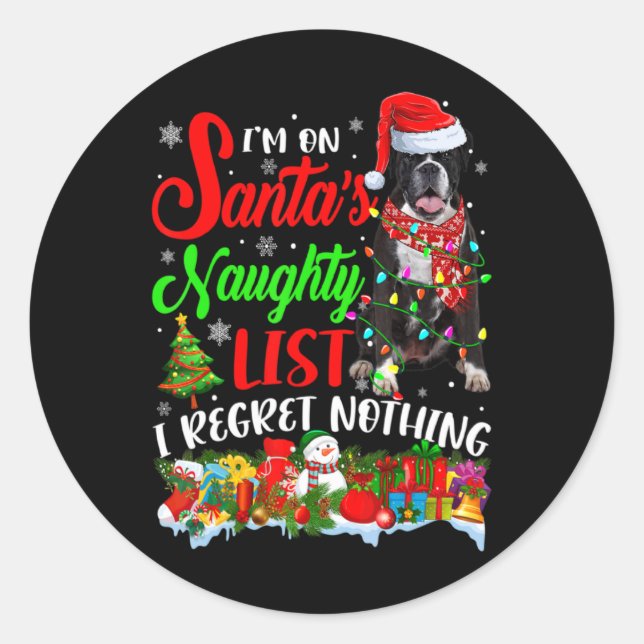 Sticker Rond On Santas Naughty List Xmas Boxer  (Devant)
