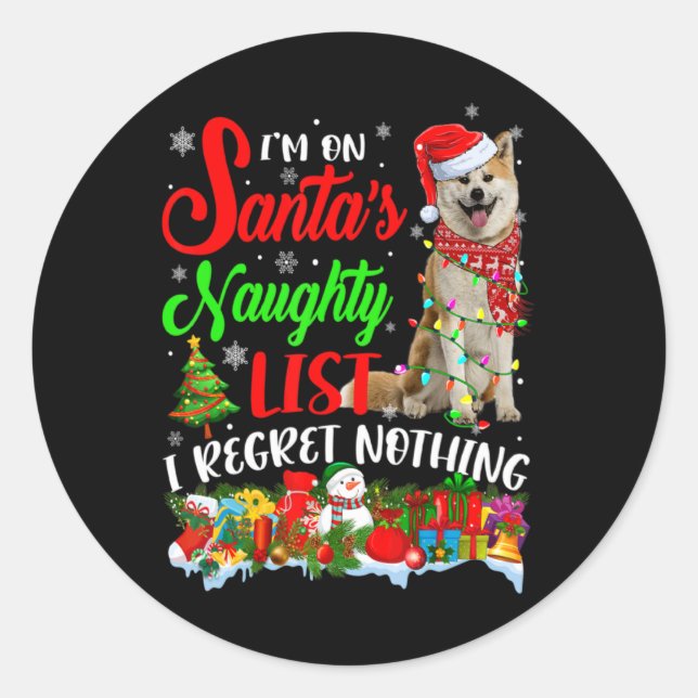 Sticker Rond On Santas Naughty List Xmas Shiba Inu T Shirt  (Devant)